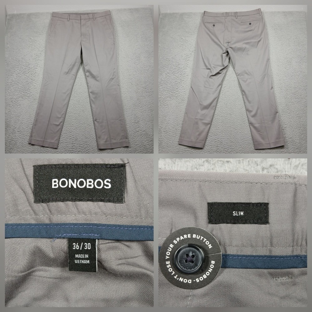 Bonobos Men's Slim Fit Chinos 36x30 Gray‎ Stretch Casual Pants